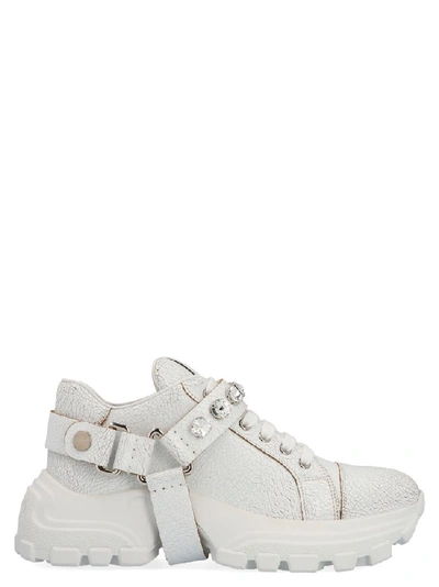 Shop Miu Miu Buckle Embellished Sneakers In White
