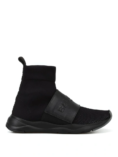 Shop Balmain Logo Embossed Sock Sneakers In Black