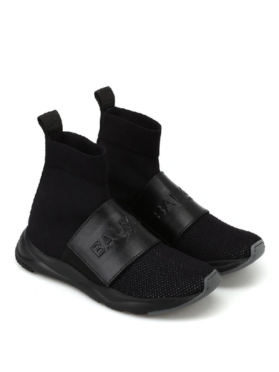 Shop Balmain Logo Embossed Sock Sneakers In Black