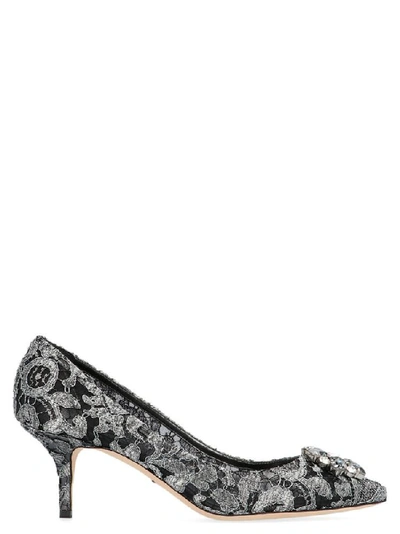 Shop Dolce & Gabbana Bellucci Crystal Embellished Lace Pumps In Silver