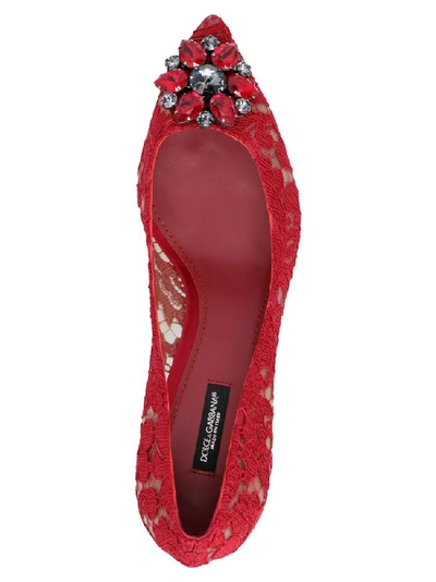 Shop Dolce & Gabbana Bellucci Embellished Lace Pumps In Red