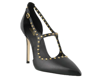 Shop Michael Michael Kors Studded Ankle Strap Pointed Toe Pumps In Black