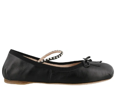 Shop Miu Miu Embellished Strap Ballerinas In Black