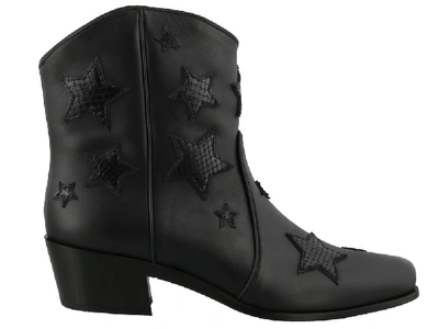 Shop Miu Miu Star Patches Cowboy Ankle Boots In Black