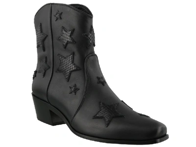 Shop Miu Miu Star Patches Cowboy Ankle Boots In Black