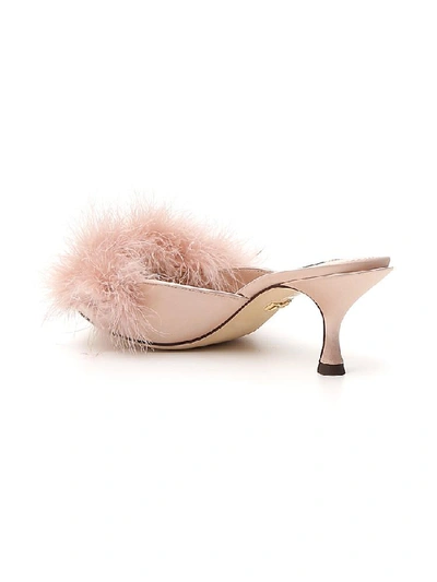 Shop Dolce & Gabbana Feather Detail Mules In Beige