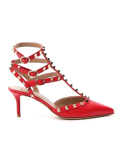 Shop Valentino Garavani Rockstud Ankle Strap Pumps In Red