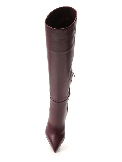Shop Sergio Rossi Pointed Toe Knee High Boots In Red