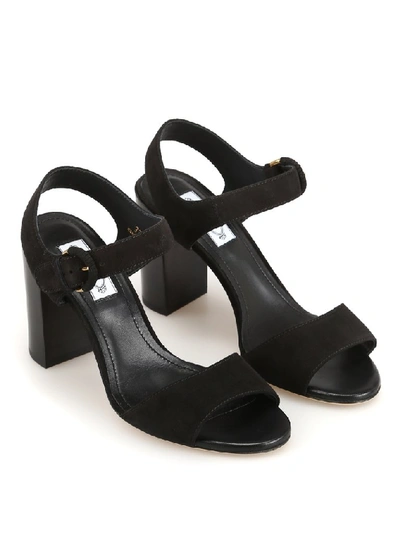 Shop Tod's Buckle Detail Chunky Heel Sandal In Black