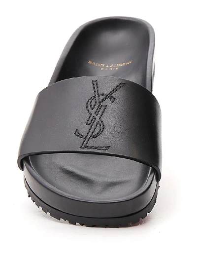 Shop Saint Laurent Monogram Pool Slides In Black