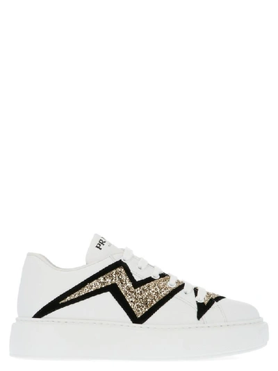 Shop Prada Glittered Thunder Sneakers In White