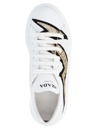 Shop Prada Glittered Thunder Sneakers In White