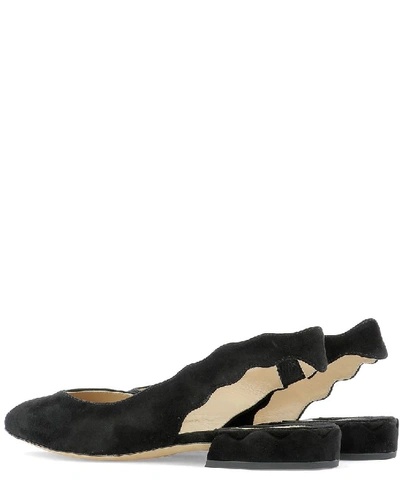 Shop Chloé Scalloped Edge Slingback Ballerinas In Black