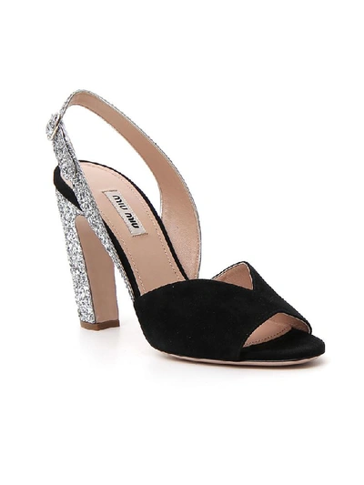 Shop Miu Miu Slingback Glitter Detail Sandals In Multi