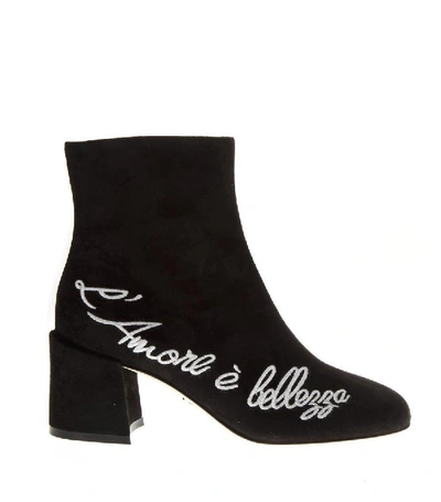 Shop Dolce & Gabbana Slogan Print Ankle Boos In Black