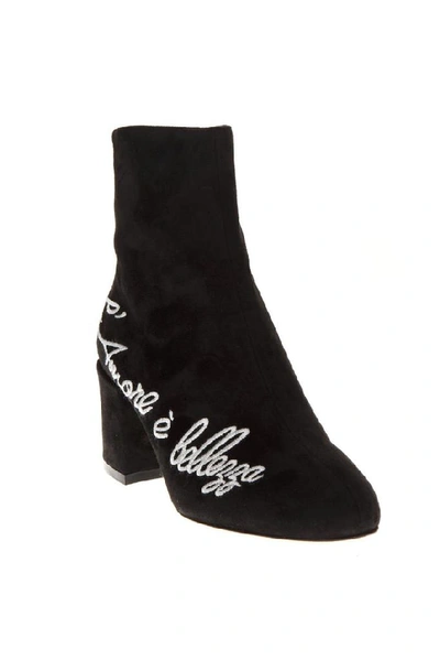 Shop Dolce & Gabbana Slogan Print Ankle Boos In Black