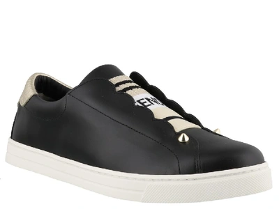 Shop Fendi Elasticated Logo Band Slip On Sneakers In Black