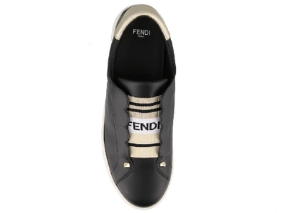 Shop Fendi Elasticated Logo Band Slip On Sneakers In Black