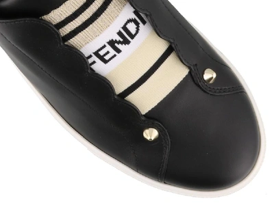 Shop Fendi Elasticated Logo Band Slip On Sneakers In Black