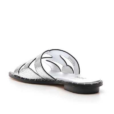 Shop Michael Michael Kors Annalee Metallic Slides In Silver