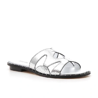 Shop Michael Michael Kors Annalee Metallic Slides In Silver