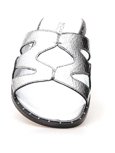 Shop Michael Michael Kors Annalee Metallic Slides In Silver