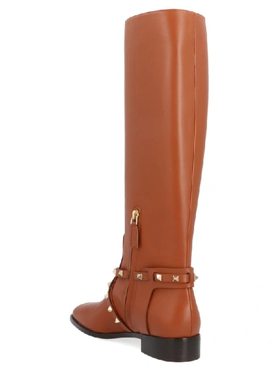 Shop Valentino Garavani Rockstud Boots In Brown