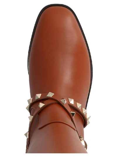 Shop Valentino Garavani Rockstud Boots In Brown