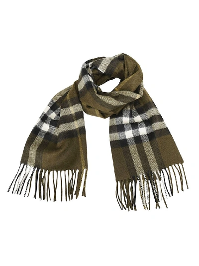 Shop Burberry Classic Checked Fringed Scarf In Olive