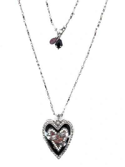 Shop Alexander Mcqueen Double Layered Heart Necklace In Silver