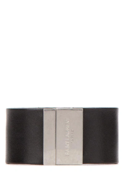 Shop Saint Laurent Logo Cuff Bracelet In Black