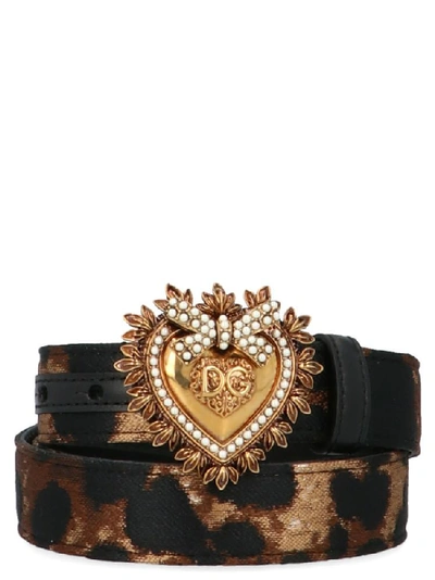 Shop Dolce & Gabbana Leopard Print Heart Buckle Belt In Multi