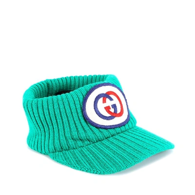 Shop Gucci Ribbed Logo Patch Visor In Green