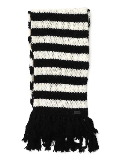 Shop Saint Laurent Fringe Trim Striped Scarf In Multi