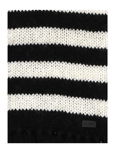 Shop Saint Laurent Fringe Trim Striped Scarf In Multi