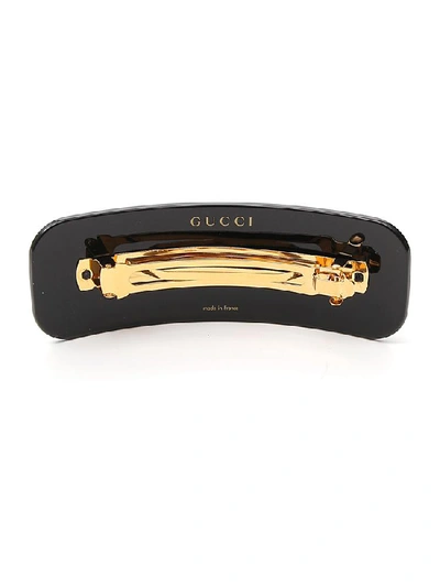 Shop Gucci Logo Crystal Embellished Hair Clip In Black