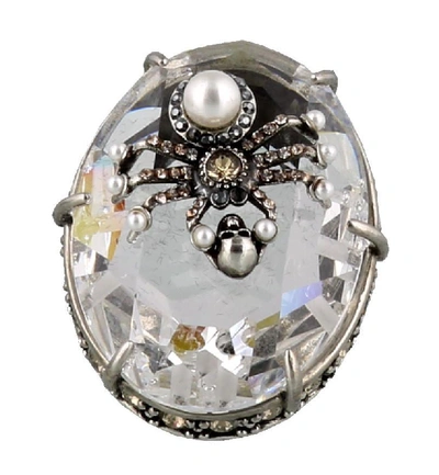 Shop Alexander Mcqueen Spider Droplet Crystal Ring In Silver