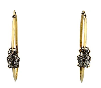 Shop Alexander Mcqueen Embellished Beetle Hoop Earrings In Gold