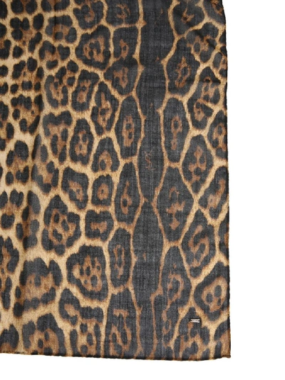 Shop Saint Laurent Leopard Print Scarf In Brown