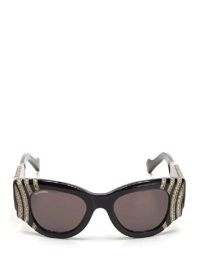 Shop Balenciaga Paris Cat Crystal Embellished Sunglasses In Black