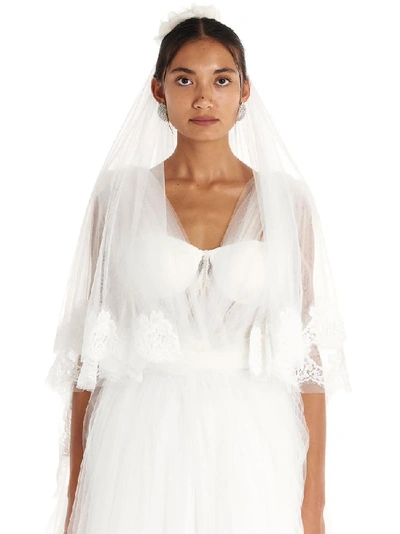 Shop Dolce & Gabbana Floral Detail Lace Veil In White