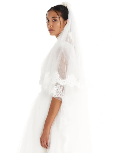 Shop Dolce & Gabbana Floral Detail Lace Veil In White