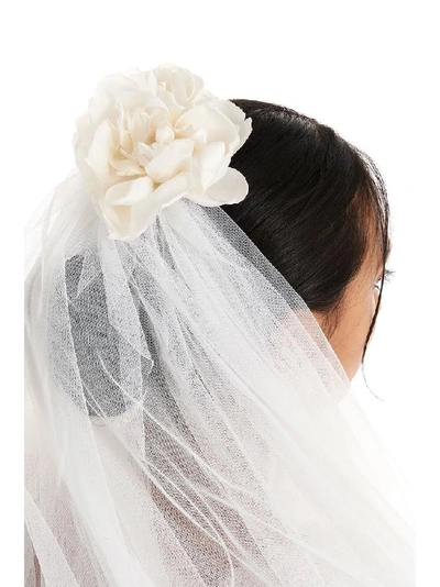 Shop Dolce & Gabbana Floral Detail Lace Veil In White