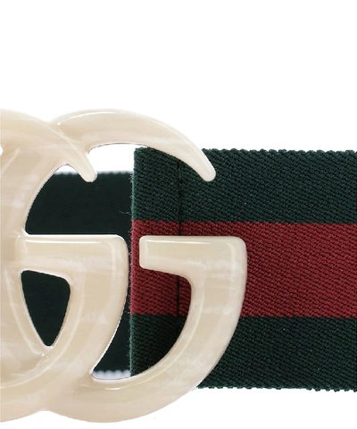 Shop Gucci Elastic Logo Buckle Webbed Belt In Multi