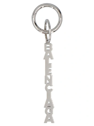 Shop Balenciaga Typo Keyring In Silver