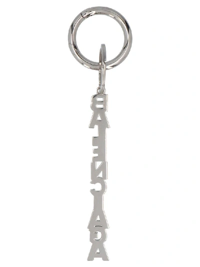 Shop Balenciaga Typo Keyring In Silver