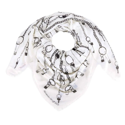 Shop Alexander Mcqueen Chained Skull Printed Scarf In Multi