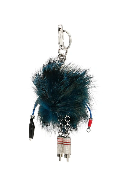 Shop Prada Fur Robot Keyring In Green