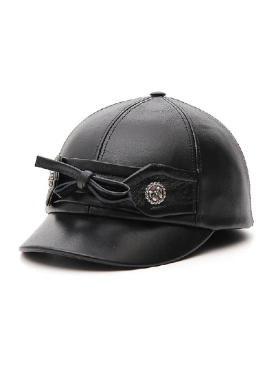 Shop Miu Miu Bow Detail Tweed Cap In Black