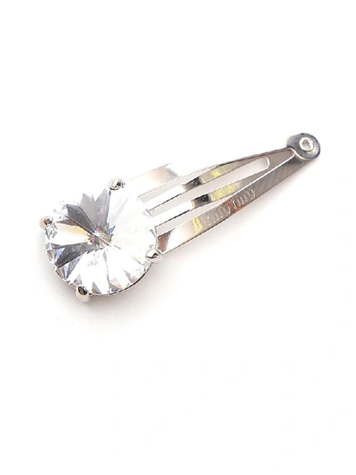 Shop Miu Miu Round Crystal Hair Clip In Silver